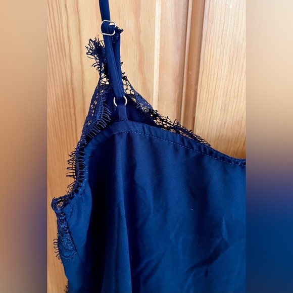 Lush Midnight Blue Lace Trim Cami Top Size Small Adjustable Coquette Girl Boho - Picture 11 of 13